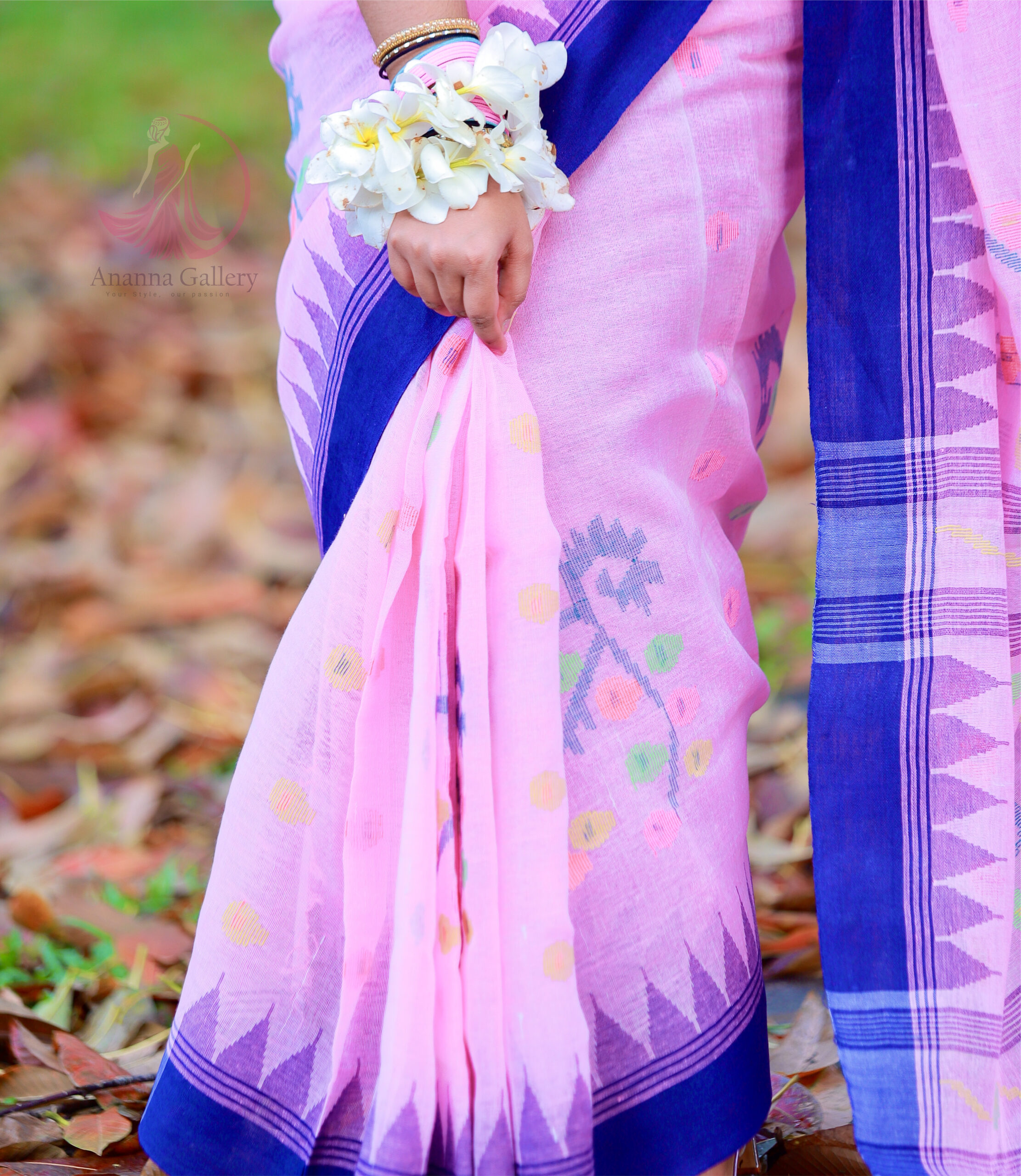 Pink and Blue Monipuri Saree - Image 5